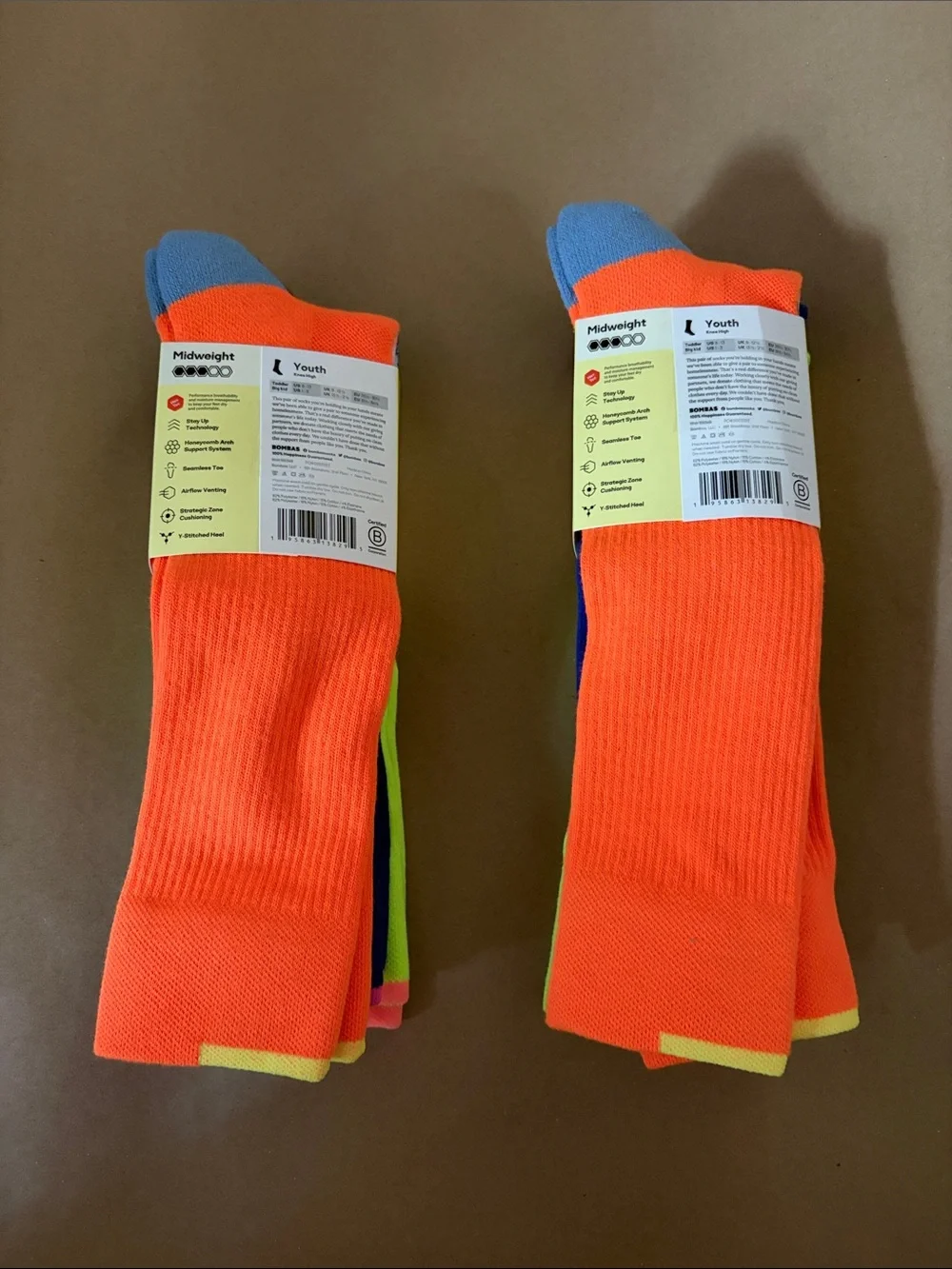 Bombas Youth Neon & Multicolor Athletic Socks - 2 pack (6 pairs)
